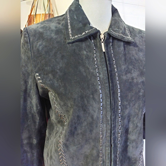 SOLD Black Suede Leather Blazer In Perfect Condition - Medium - Picture 2 of 8
